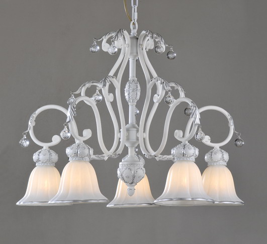 Exquisite 5-Light White with Silver Metal Chandeliers