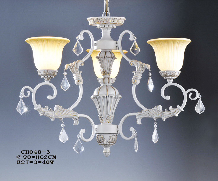 3-Light White with Silver Clear Crystal Antique Chandeliers