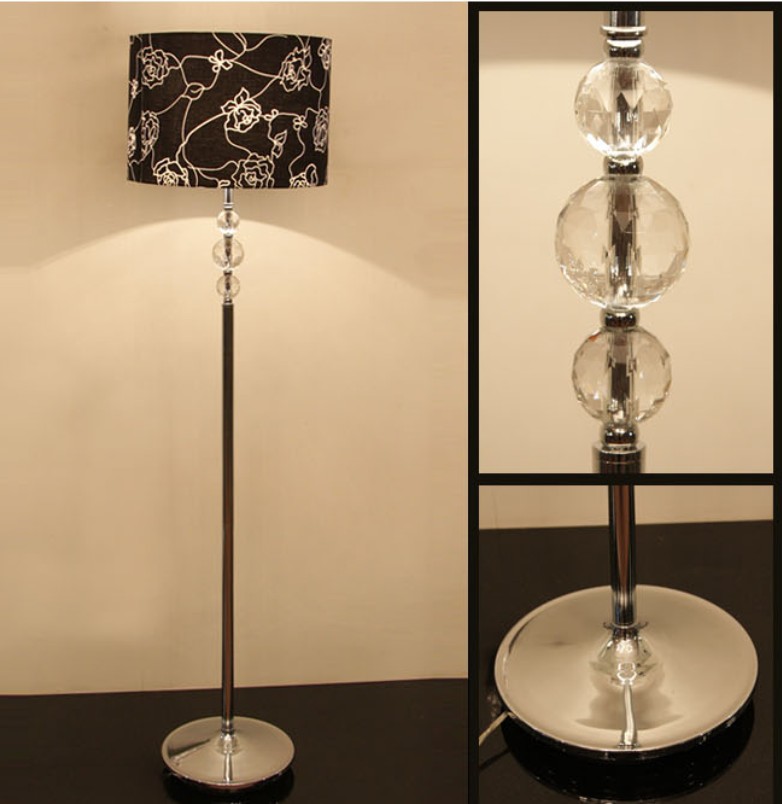 Black Art Printed Three Clear Glass Ball Modern Floor Lamps