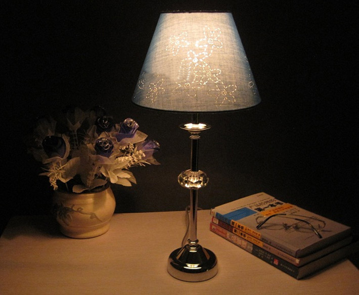 Floral Printed Crystal Chrome Modern Table Lamps
