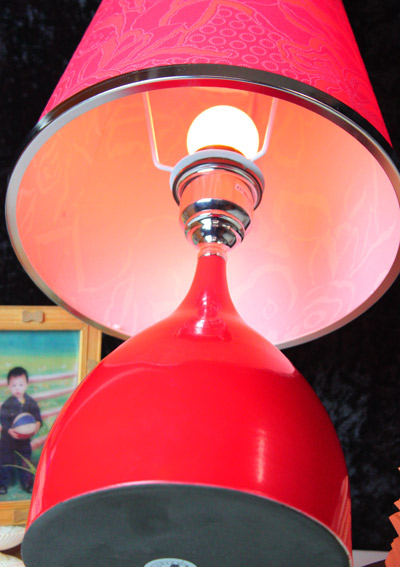Red Printed Cloth Art Bedside Table Lamps