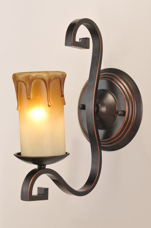 Faux Candle 1-Light Black with Copper Wall Lamps