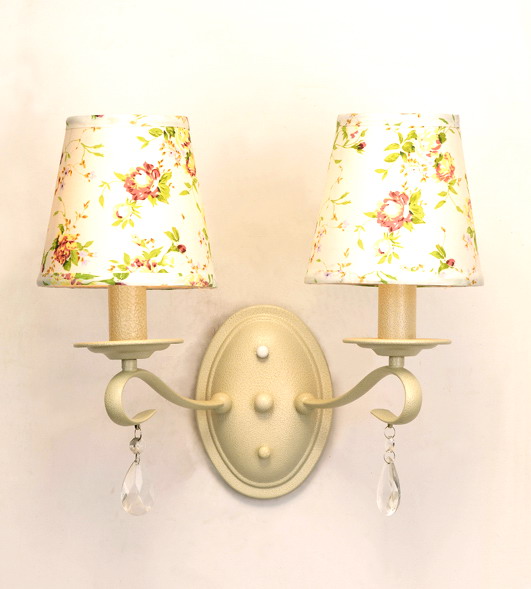2-Light Colorful Floral Printed Cover White Metal Modern Wall Lamps